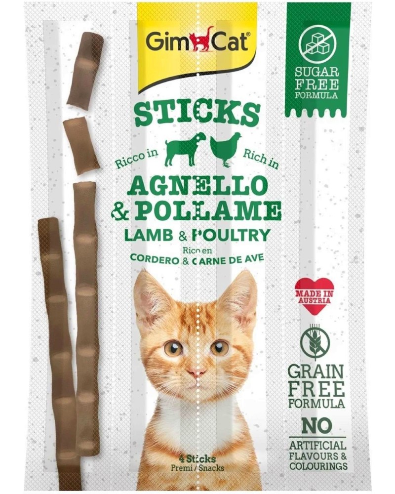 Лакомства за котки GimCat Sticks Лакомства за котки GimCat Sticks - 4 x 5 g, с агнешко и птиче месо - храна
