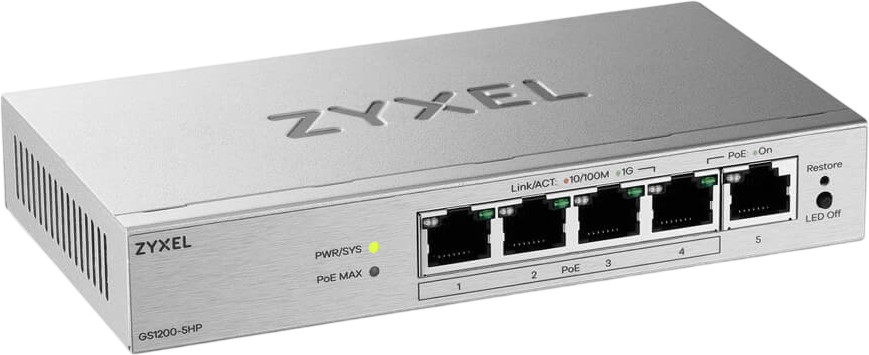 ���� ZyXEL GS1200-5HPv3 - 4 x GbE PoE + RJ45, 1 x GbE RJ45 - 