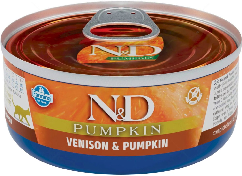 Консерва за котки N&D Консерва за котки N&D - 70 g, с еленско и тиква, от серията Pumpkin, в зряла възраст - храна