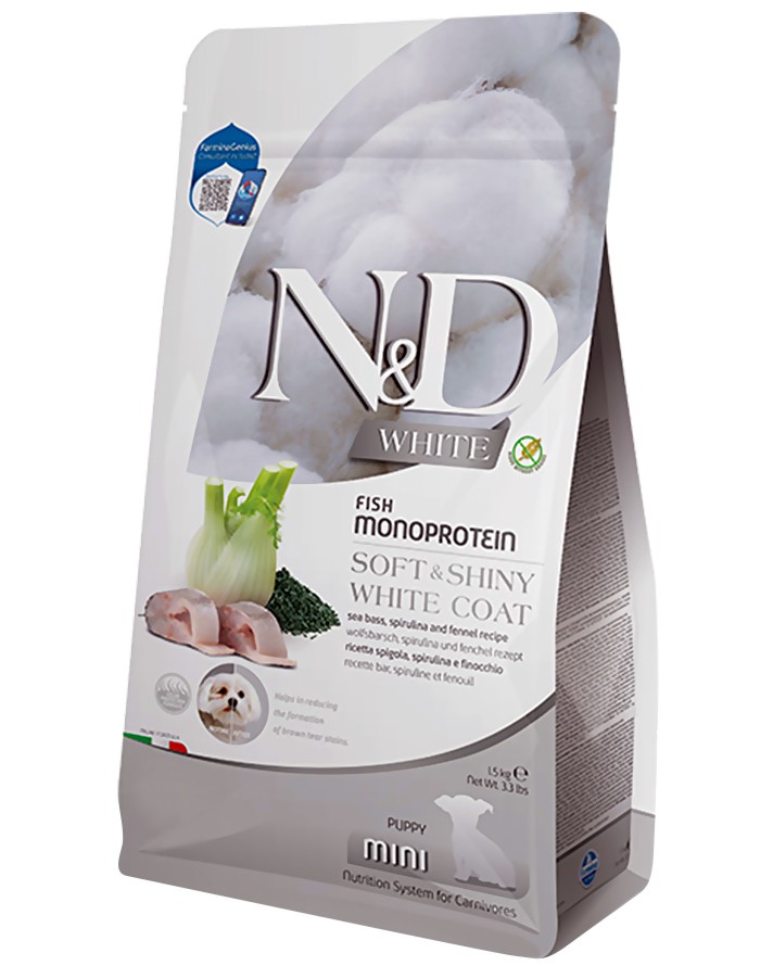 ���� ����� �� ������ � ���� ������ N&D White Dog Puppy Mini - 1.5 kg, � ������, ��������� � �����, �� ������� White, �� ������ ������, �� 1 ������ - �����