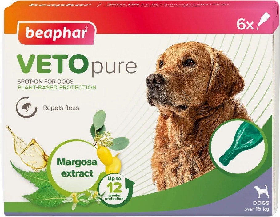 Репелентни капки за кучета Beaphar Veto Pure Bio Spot On Репелентни капки за кучета Beaphar Veto Pure Bio Spot On - 6 пипети, за над 12 седмици, над 15 kg - продукт
