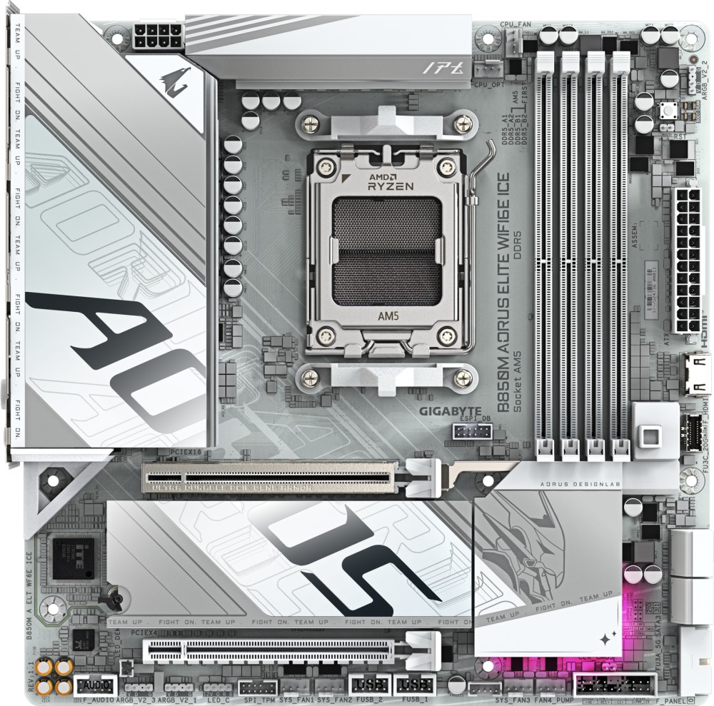 Дънна платка Gigabyte B850M Aorus Elite WIFI6E ICE Дънна платка Gigabyte B850M Aorus Elite WIFI6E ICE - LGA 1700, Intel H610, DDR4, Micro ATX -