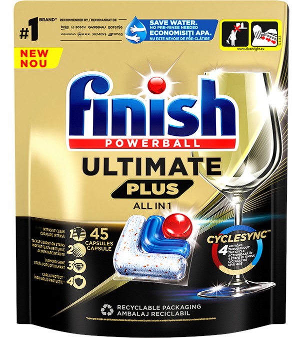 Таблетки за съдомиялна Finish Ultimate Plus Таблетки за съдомиялна Finish Ultimate Plus - 45 и 54 броя - продукт