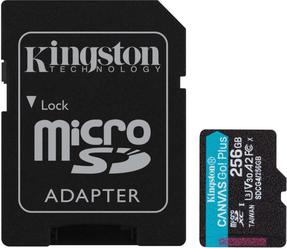 Micro SDXC   256 GB Kingston Canvas Go! - Class 10, UHS-I U3, V30, A2,  SD  - 