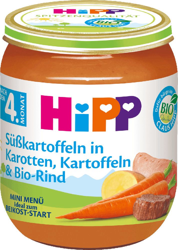 HiPP - Био пюре от моркови с картофи и сладки картофи с телешко - store.bg