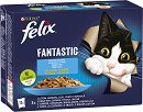 Паучове за котки Felix Fantastic - 12 x 85 g, с риба тон, сьомга, треска и писия в желе, за над 1 година - продукт