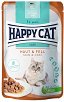 Пауч за котки за чувствителна кожа Happy Cat Care Skin & Coat - 85 g, от серията Sensitive, в зряла възраст - храна