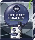 Подаръчен комплект Nivea Men Ultimate Comfort - Лосион за след бръснене и спрей дезодорант от сериите Sensitive и Black & White Invisible - продукт
