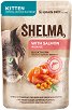 Пауч за котки SHELMA Kitten - 85 и 28 x 85 g, със сьомга и зърнастец в сос, от 4 до 12 месеца - храна