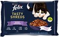 Паучове за котки Felix Tasty Shreds - 4 x 80 g, с говеждо, пилешко, сьомга и риба тон в сос, за над 1 година - храна