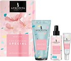 Подаръчен комплект Afrodita Cosmetics - Душ гел, мист за коса и тяло и балсам за устни - продукт