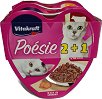 Хапки за котки Vitakraft - 2 + 1 подарък x 85 g, говеждо с моркови и пилешко с градински зеленчуци, от серията Poesie - храна