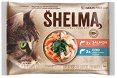Паучове за котки SHELMA - 4 x 85 g, със сьомга и треска в сос - храна