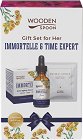 Лусозен подаръчен комплект Wooden Spoon Immortele - Дневен крем, подхранваща маска и серум за лице против бръчки - продукт