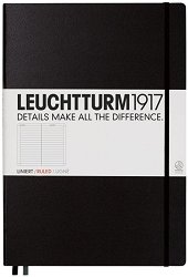 Тефтер с твърди корици Leuchtturm1917 Master Classic — черен, A4+, с широки редове