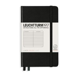 Тефтер с твърди корици Leuchtturm1917 Notebook Pocket — Black, A6, с редове