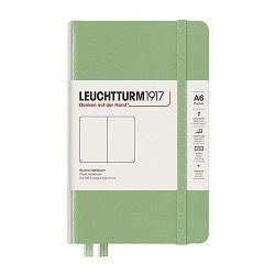 Тефтер с твърди корици Leuchtturm1917 Notebook Pocket — Sage, A6, с бели листове