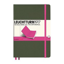 Тефтер с твърди корици Leuchtturm1917 BiColore — Army - New Pink, А5, с бели листове