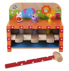 Дървено чукче с наковалня Andreu Toys - Африкански животни — 16321