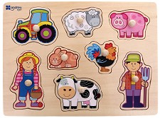 Във фермата - Дървен пъзел с дръжки в подложка — Andreu Toys 16457