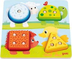 Дървена низанка геометрични фигури и животни - Goki — 58419