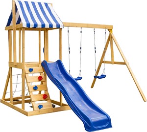 Дървена катерушка с пързалка и люлки - Ginger Home - С размери 308 / 318 / 244 cm — SG3A