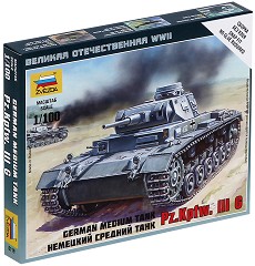 Немски среден танк - Pf.Kpfw.IIIG - Сглобяем модел от серията "Великата отечествена война" — Zvezda 6119