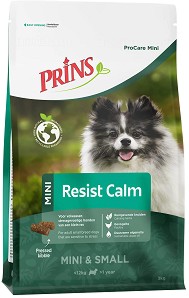 Натурална студено пресована суха храна за кучета изложени на стрес Prins Resist Calm — 3 кг, с пилешко, пуешко и билки, от серията ProCare Mini, в зряла възраст