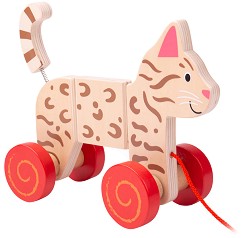 Дървено коте за дърпане - Bigjigs Toys — BB111