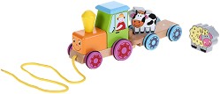 Дървена играчка за дърпане Andreu Toys - Трактор с животни - С магнит — 16294