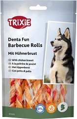 Дентални пръчици за кучета Trixie Barbecue Rolls - 80 г, с пилешки гърди, от серията Denta Fun