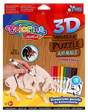 Colorino Kids - Бик - От серията 3D дървени пъзели за оцветяване — 32490