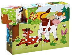 Дървени кубчета Woodyland - Животни и сезони - Образователна играчка — 90248