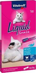 Кремообразни лакомства за котки Vitakraft Liquid Snack - 6 × 15 г, със сьомга и Омега 3, за над 3 месеца