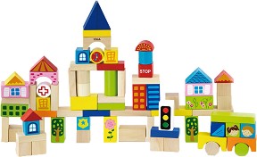 Детски дървен конструктор Град - Viga Toys - От 75 части — 50287