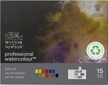 Акварелни бои Winsor & Newton - 14 цвята и четка в кутия от серията Professional