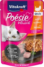 Пауч за котки Vitakraft Delice - 85 г, с пуешко в желе, от серията Poesie