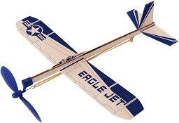 Дървено самолетче за изстрелване Eagle Jet - Goki - Сглобяем модел с ластик — 15505