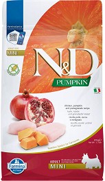 Суха храна за кучета N&D Adult Mini — 7 кг, с пилешко, тиква и нар, от серията Pumpkin, за дребни породи, за над 1 година