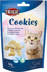 Лакомства за котки Trixie Cookies - 50 г, със сьомга и котешка трева