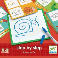 Нарисувай сам - Животни - Творчески комплект от серията "Step By Step" — Djeco DJ08319