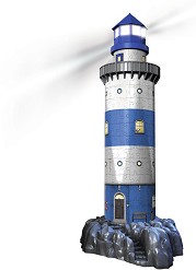Морски фар през нощта - 3D пъзел от 216 части с LED светлини от колекцията Световни забележителности — Ravensburger 12577