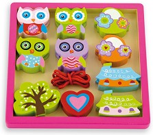 Дървена низанка Andreu Toys - Бухали — 16369