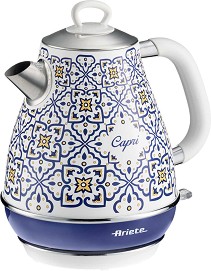Електрическа кана Ariete Capri 2869/0C, 2000W, 1.7 л, Подвижен филтър, Прозорец за водата, 360C безжична основа, Бял/син