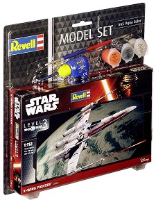 Космически изтребител - X-Wing Fighter - Сглобяем модел от серията "Revell: Star Wars" - комплект с лепило и боички — 63601