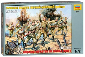Руска пехота от Първата световна война - Сглобяем комплект от 40 фигури на войници и картечница — Zvezda 8082