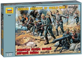 Немска пехота от Първата световна война - Сглобяем комплект от 41 фигури на войници и картечница — Zvezda 8083