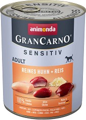 Консерва за кучета с чувствително храносмилане GranCarno Sensitiv - 800 г, с пилешко и ориз, от 1 до 6 години