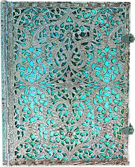 Тефтер Paperblanks Maya Blue - 18 × 23 см, с редове от колекцията Silver Filigree