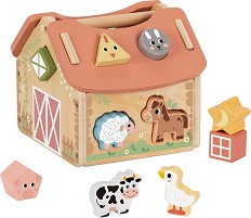 Дървен сортер Къщичка с приятели от фермата - Tooky Toy — TJ133N